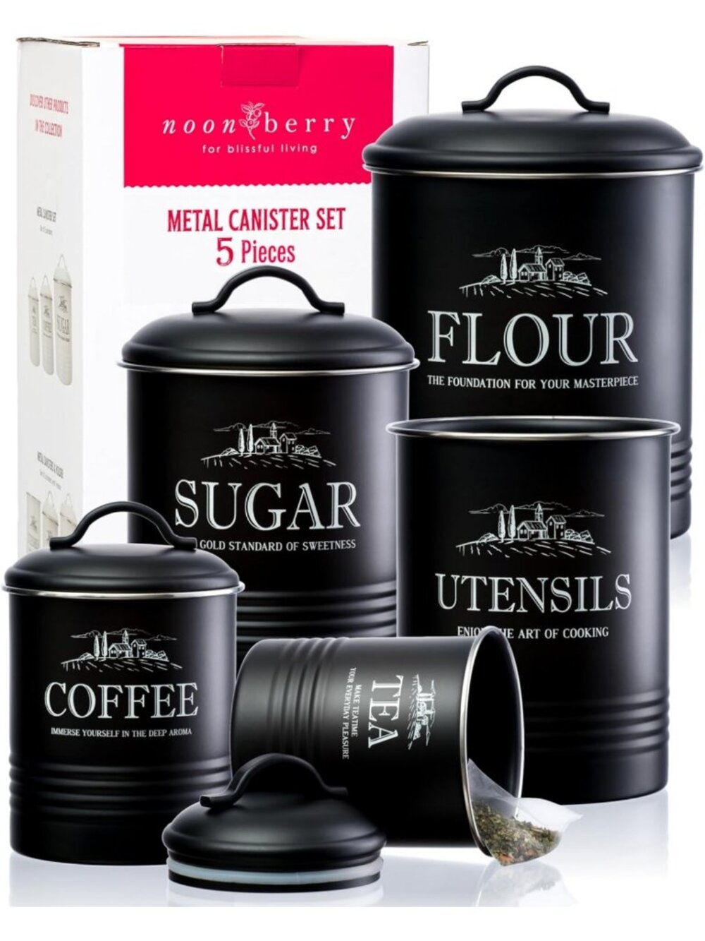 Chic 5-Piece Farmhouse Kitchen Canister Set for Counter Storage & Organization